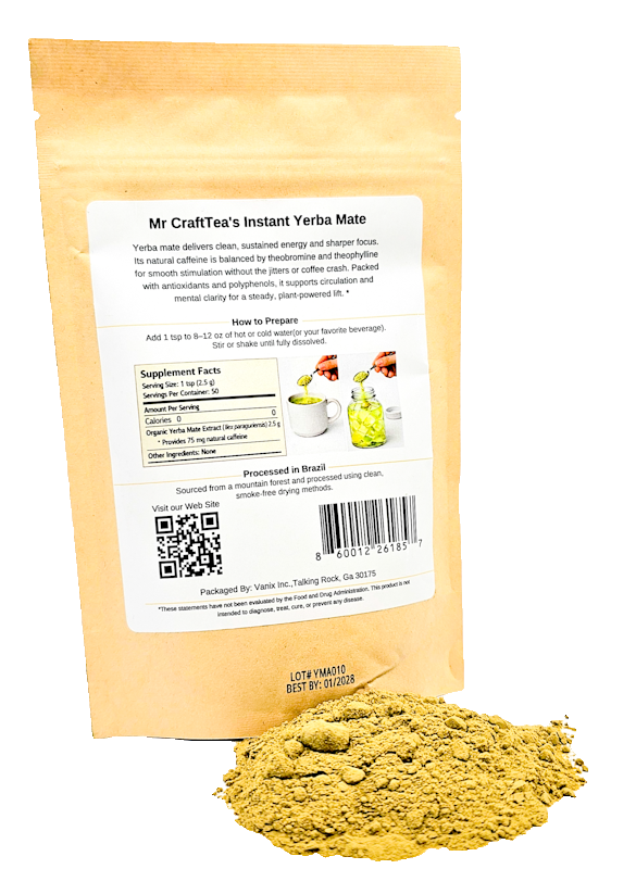 Mr CraftTea's Instant Yerba Mate Tea | No Additives | 50 Servings | 4.4oz (125g)